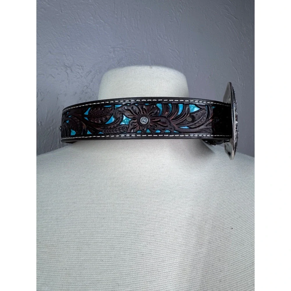 Ariat girls' brown tooled leather western belt size 20